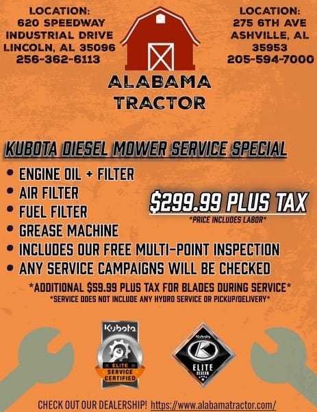 Kubota Diesel Mower Service Special