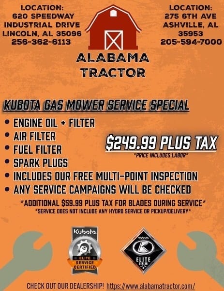 Kubota Gas Mower Service Special